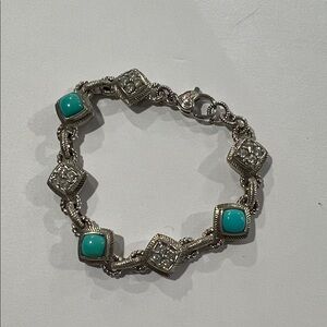 Judith Ripka Silver Bracelet with Turquoise and Clear Stones
